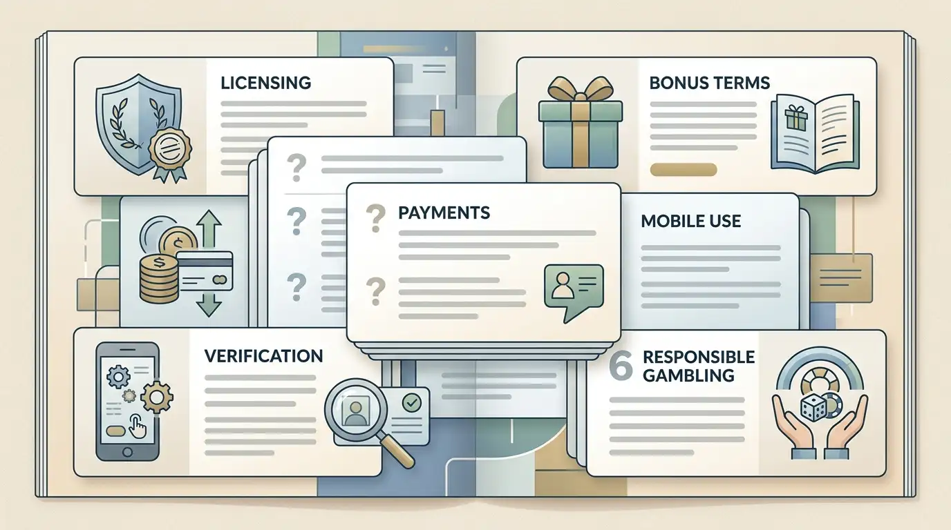 GoldWin Casino UK FAQ cards covering licence, bonus, payments and KYC