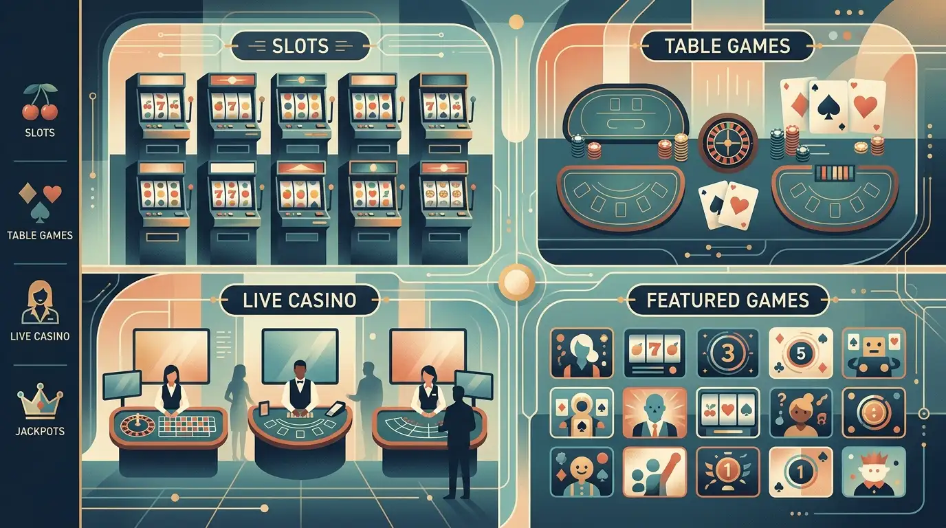 GoldWin casino games library UK overview with slots, table games and live dealer